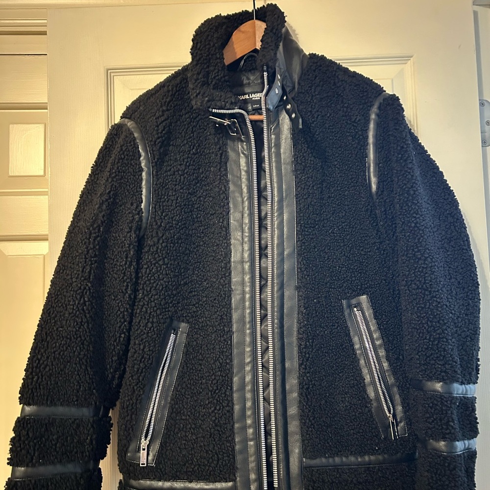 Karl Lagerfeld Men's small fitted Black Shearling Jacket never worn without tags